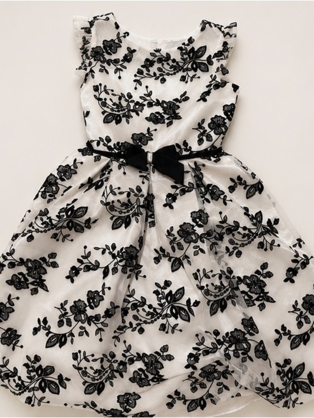 Jona Michelle White Dress with Black Floral Lace and Bow